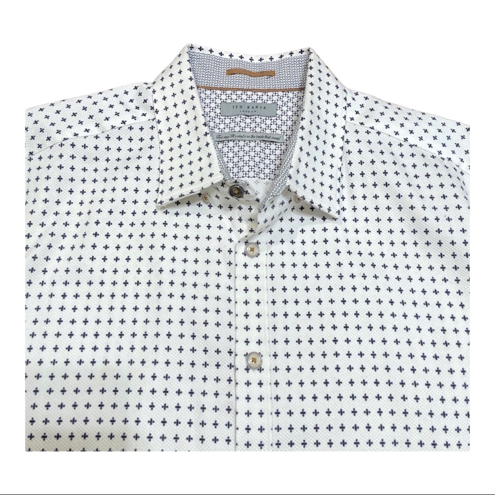 Ted Baker London Size 7 Short Sleeve Button Up Shirt geometric print XL